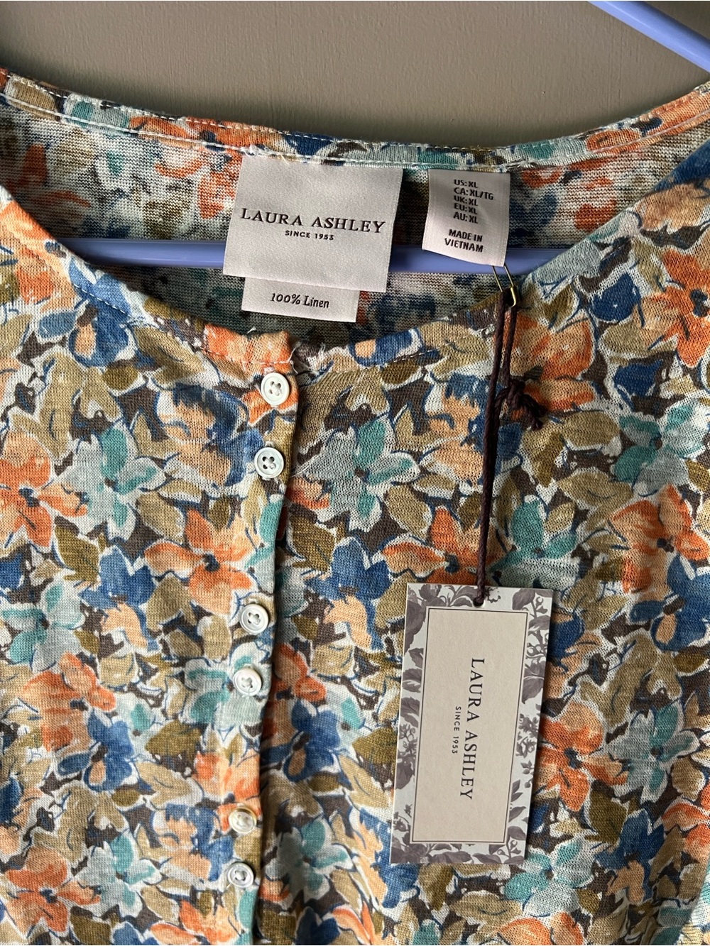 Laura Ashley Multicolor Floral Linen Button-Down Shirt